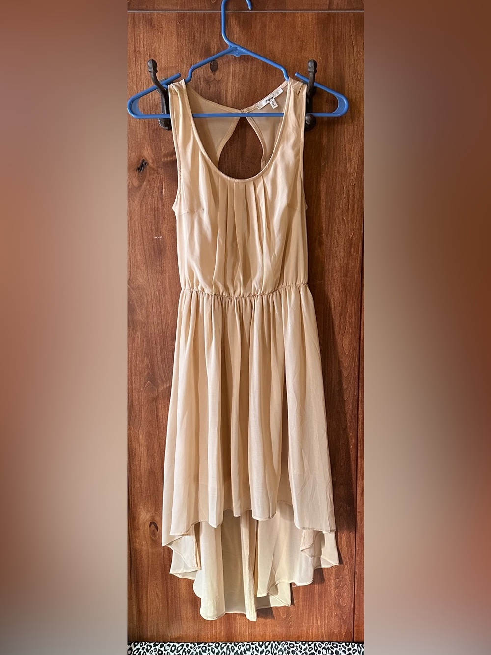 Beige Sleeveless Pleated Waist Dress